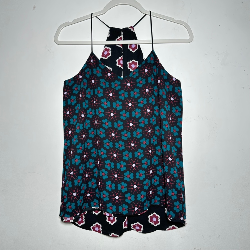 FLAW Womens reversible Black Floral Print Halter Neck Sleeveless Tank Top Size M - Picture 2 of 7